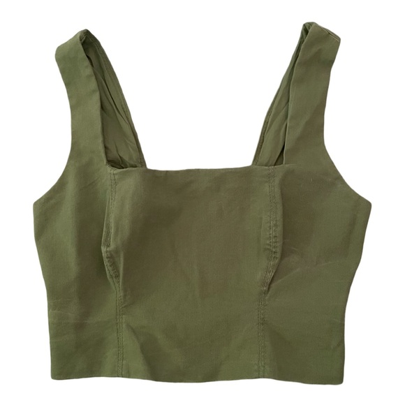 Z Supply mika cotton twill tank square neck corset crop size medium olive green - Picture 9 of 14